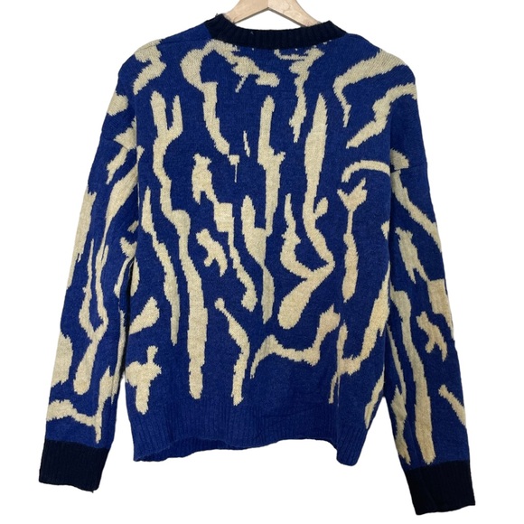 Isabella D Womens Wool Blend Zebra Knit Pullover Sweater Size M / L Blue Beige - Picture 2 of 8